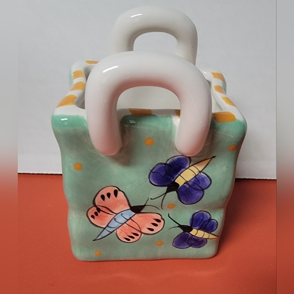 Milson & Louis Hand Painted Butterfly Double Handled Whimsical Ceramic Vase - Picture 1 of 8